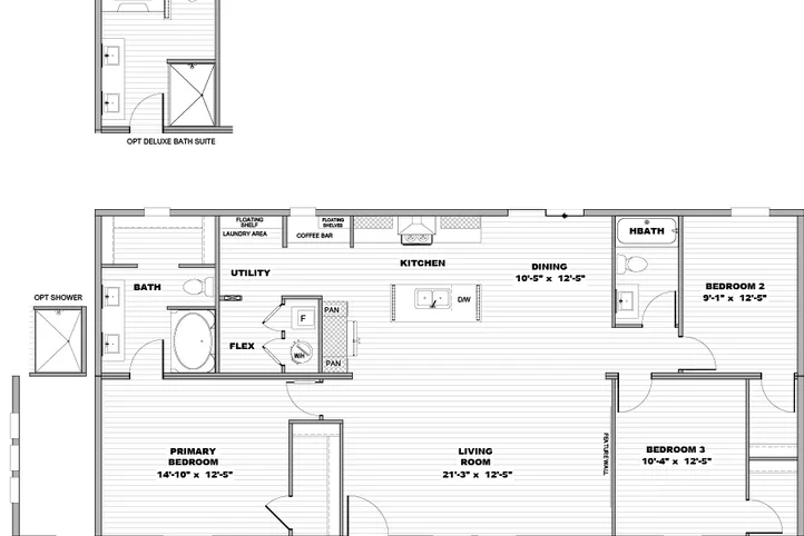 The RIO Floor Plan. This Manufactured Mobile Home features 3 bedrooms and 2 baths.