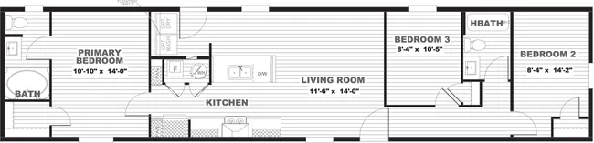 The CLARK Floor Plan. This Manufactured Mobile Home features 3 bedrooms and 2 baths.