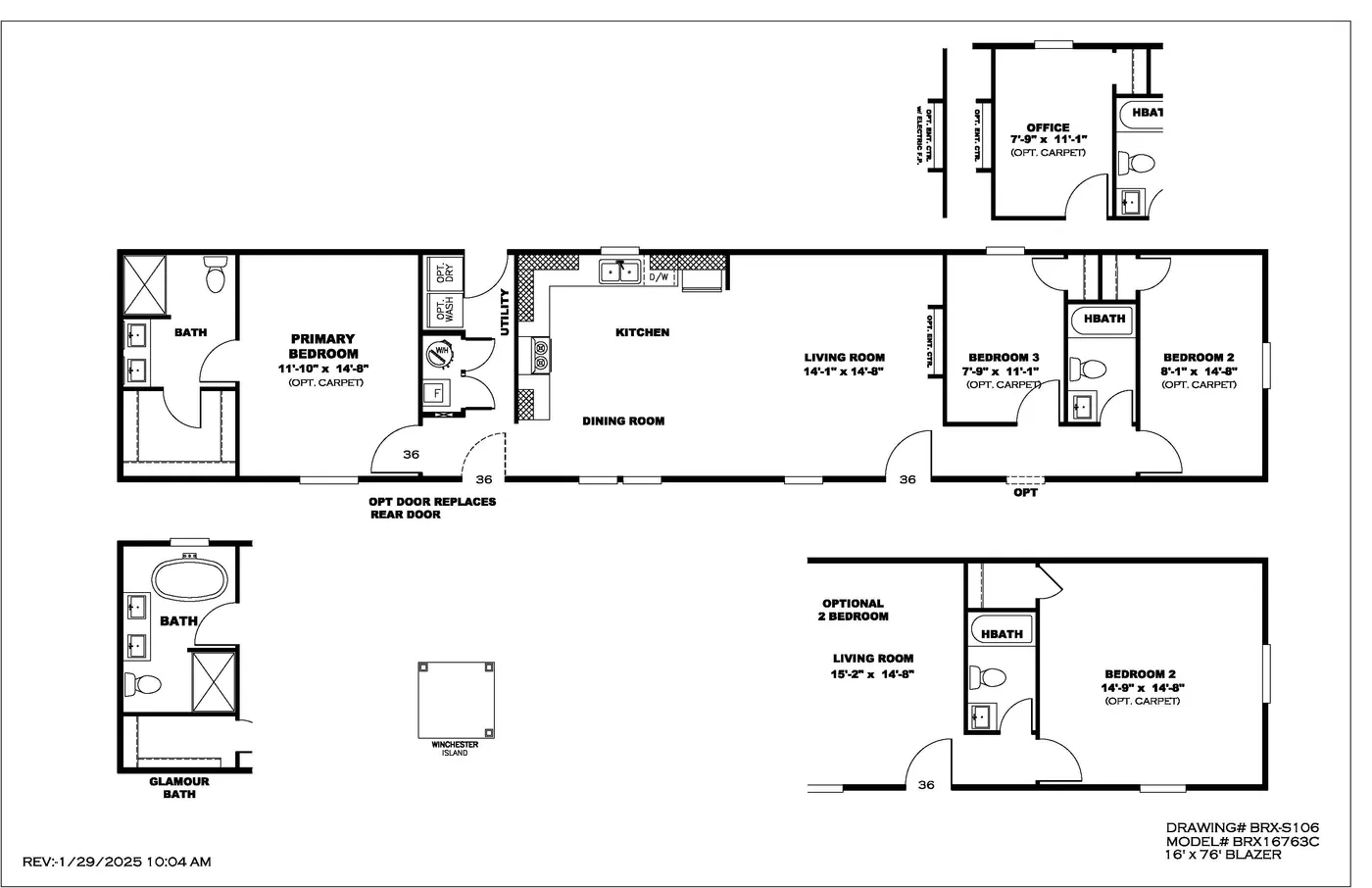 The BLAZER 76 C Floor Plan. This Manufactured Mobile Home features 3 bedrooms and 2 baths.