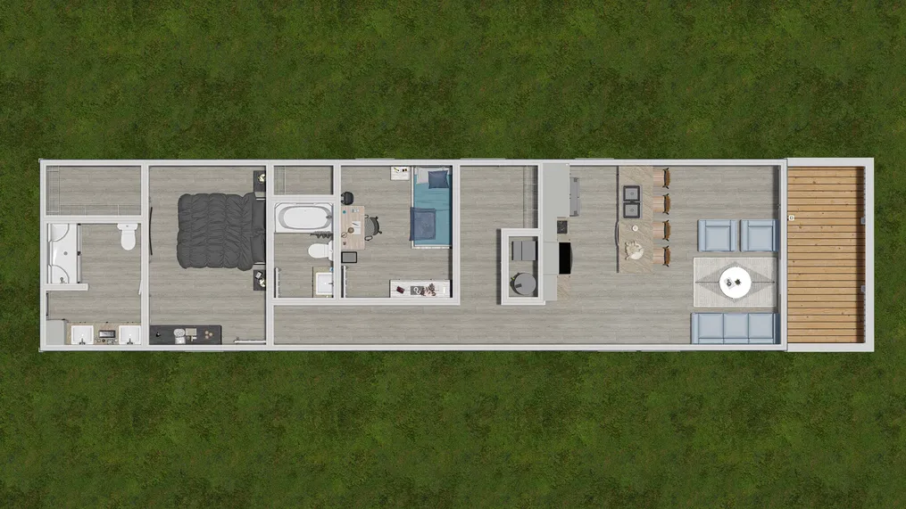 The 5400 "WILDWOOD" 58'4X16 Floor Plan. This Manufactured Mobile Home features 2 bedrooms and 2 baths.