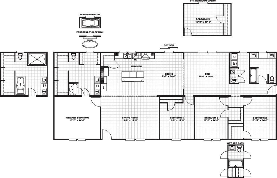 The KING AIR Floor Plan. This Manufactured Mobile Home features 4 bedrooms and 2 baths.