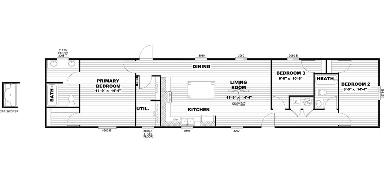 The SELECT 16723I Floor Plan. This Manufactured Mobile Home features 3 bedrooms and 2 baths.