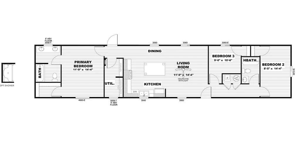 The SELECT 16723I Floor Plan. This Manufactured Mobile Home features 3 bedrooms and 2 baths.