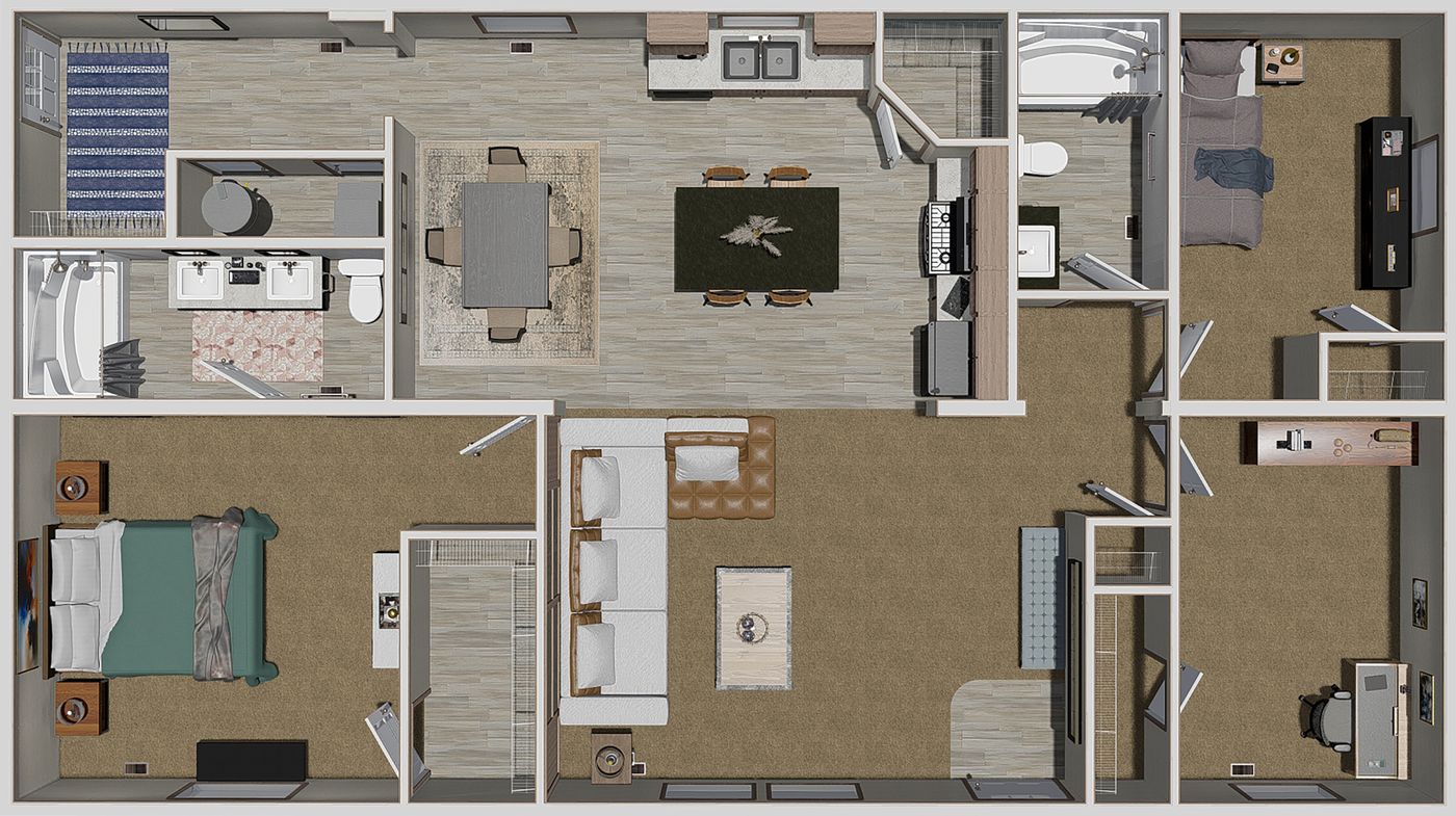 The 4828-E746 THE PULSE Floor Plan. This Manufactured Mobile Home features 3 bedrooms and 2 baths.