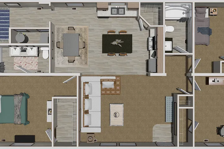 The 4828-E746 THE PULSE Floor Plan. This Manufactured Mobile Home features 3 bedrooms and 2 baths.