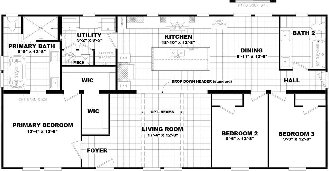 The 3240 LITTLE TYBEE HUD Floor Plan. This Manufactured Mobile Home features 3 bedrooms and 2 baths.
