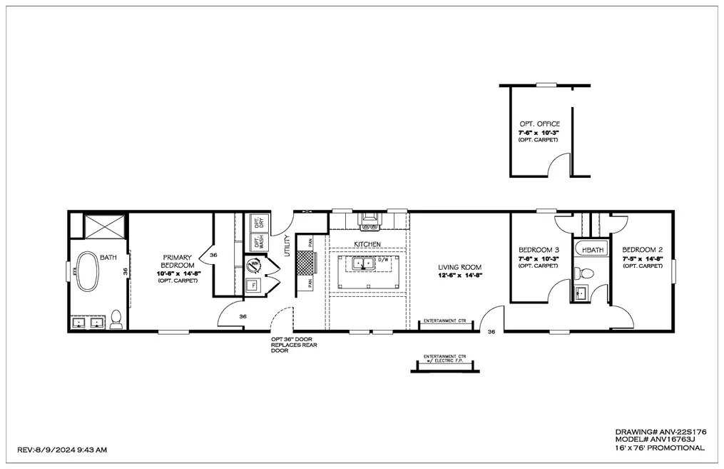 The ANNIVERSARY JEWEL Floor Plan. This Manufactured Mobile Home features 3 bedrooms and 2 baths.