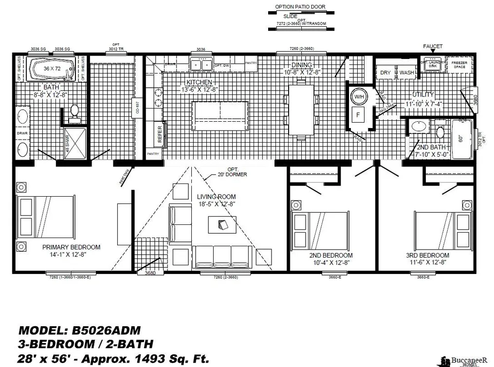 The THE JEFFERSON Floor Plan. This Manufactured Mobile Home features 3 bedrooms and 2 baths.