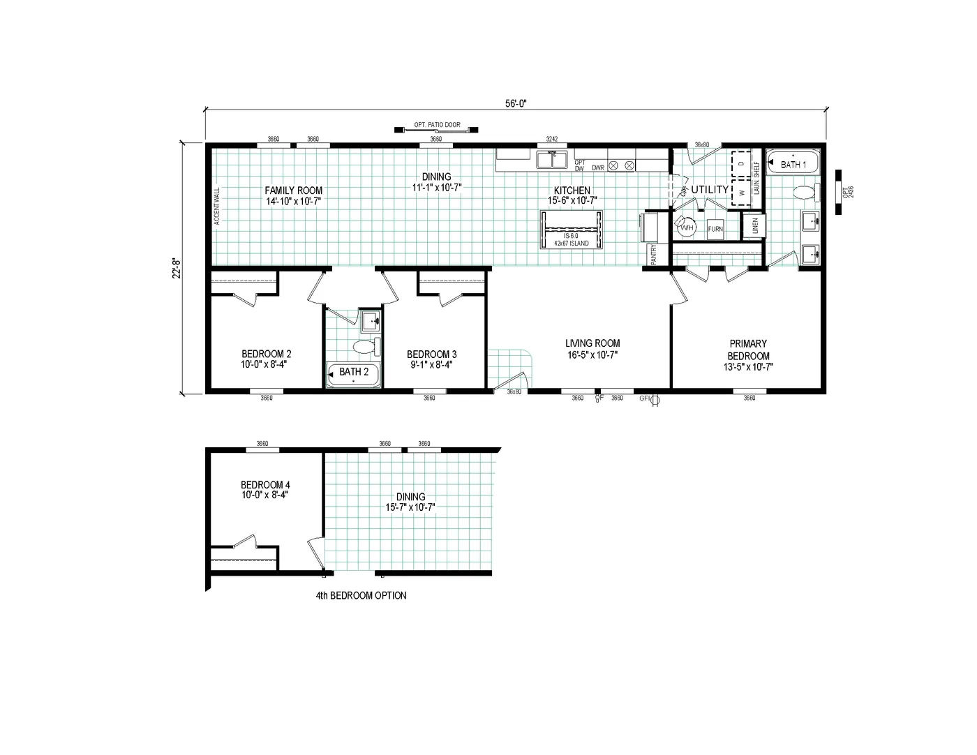 The 5624-E744 THE PULSE Floor Plan. This Manufactured Mobile Home features 3 bedrooms and 2 baths.