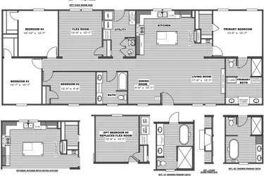 The FARMHOUSE BREEZE 72 Floor Plan. This Manufactured Mobile Home features 4 bedrooms and 2 baths.
