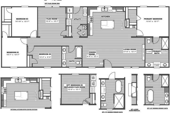 The FARMHOUSE BREEZE 72 Floor Plan. This Manufactured Mobile Home features 4 bedrooms and 2 baths.