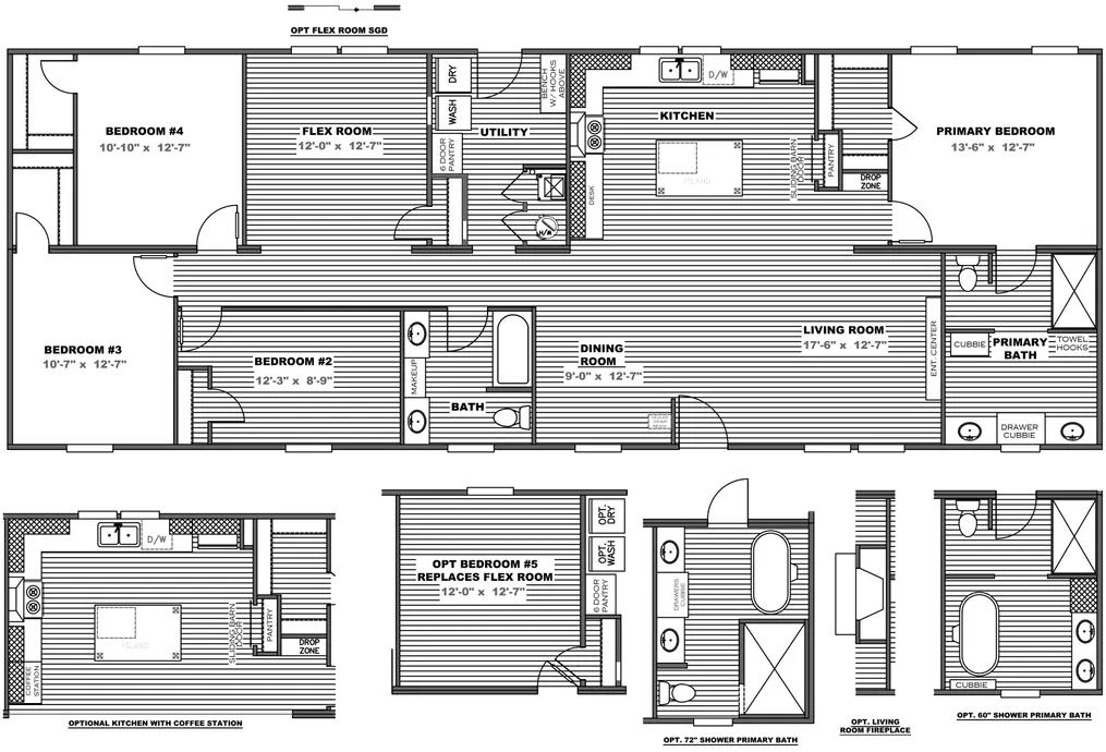 The FARMHOUSE BREEZE 72 Floor Plan. This Manufactured Mobile Home features 4 bedrooms and 2 baths.