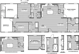 The FARMHOUSE BREEZE 72 Floor Plan. This Manufactured Mobile Home features 4 bedrooms and 2 baths.