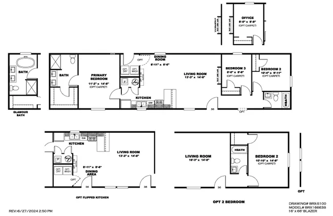 The BLAZER 66 B Floor Plan. This Manufactured Mobile Home features 3 bedrooms and 2 baths.