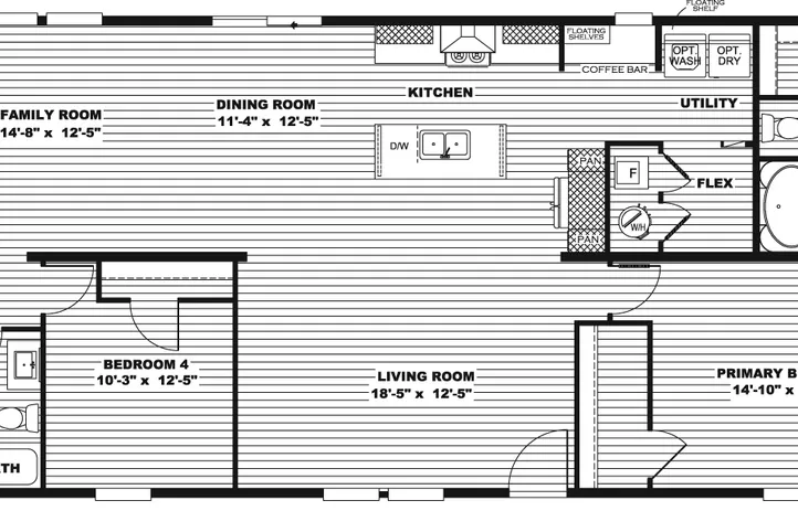 The MOROCCO Floor Plan. This Manufactured Mobile Home features 4 bedrooms and 2 baths.