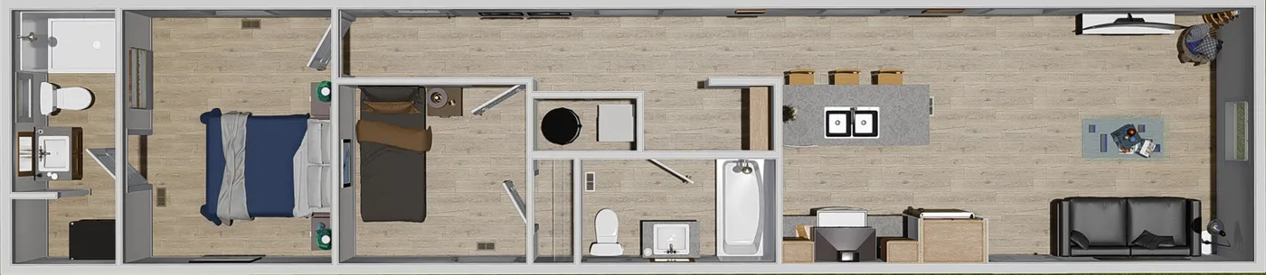 The RESPECT Floor Plan. This Manufactured Mobile Home features 2 bedrooms and 2 baths.