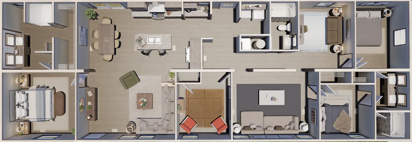 The SNOWCAP Floor Plan. This Manufactured Mobile Home features 4 bedrooms and 3 baths.