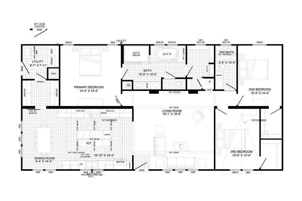 The THE LIZA JANE Floor Plan. This Manufactured Mobile Home features 3 bedrooms and 2 baths.