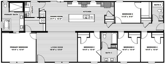 The BOUJEE XL Floor Plan with Optional 5th Bedroom. This Manufactured Mobile Home features 4 bedrooms and 3 baths.