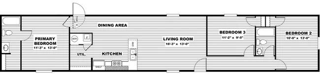 The GLORY Floor Plan. This Manufactured Mobile Home features 3 bedrooms and 2 baths.