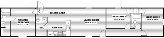 The GLORY Floor Plan. This Manufactured Mobile Home features 3 bedrooms and 2 baths.