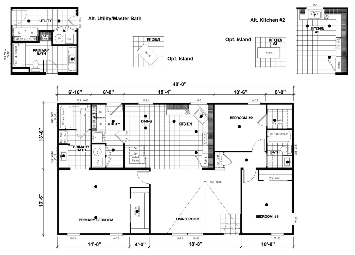 The DRM482F 48'              DREAM Floor Plan. This Manufactured Mobile Home features 3 bedrooms and 2 baths.