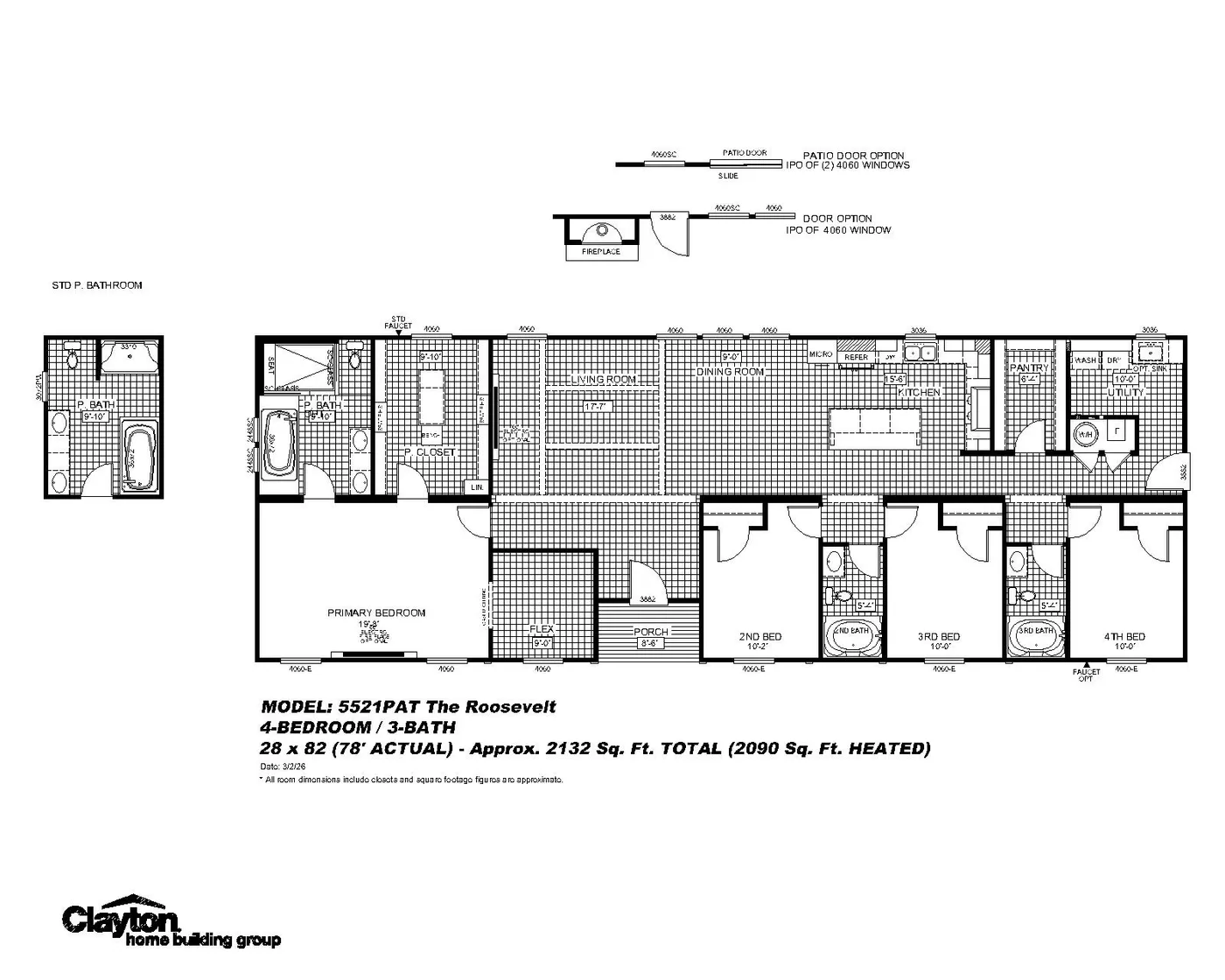 The THE ROOSEVELT Floor Plan. This Manufactured Mobile Home features 4 bedrooms and 3 baths.