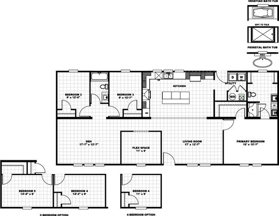 The LEWIS Floor Plan. This Manufactured Mobile Home features 3 bedrooms and 2 baths.