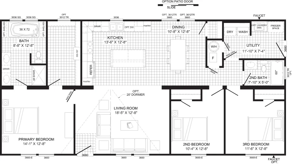 The THE JEFFERSON Floor Plan. This Manufactured Mobile Home features 3 bedrooms and 2 baths.