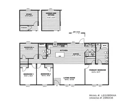 The LEGEND 28X56 4 BR Floor Plan. This Manufactured Mobile Home features 4 bedrooms and 2 baths.