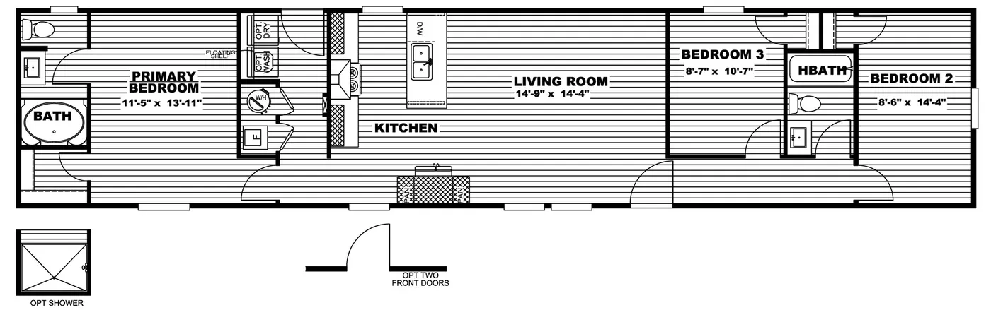 The MAGELLAN Floor Plan. This Manufactured Mobile Home features 3 bedrooms and 2 baths.