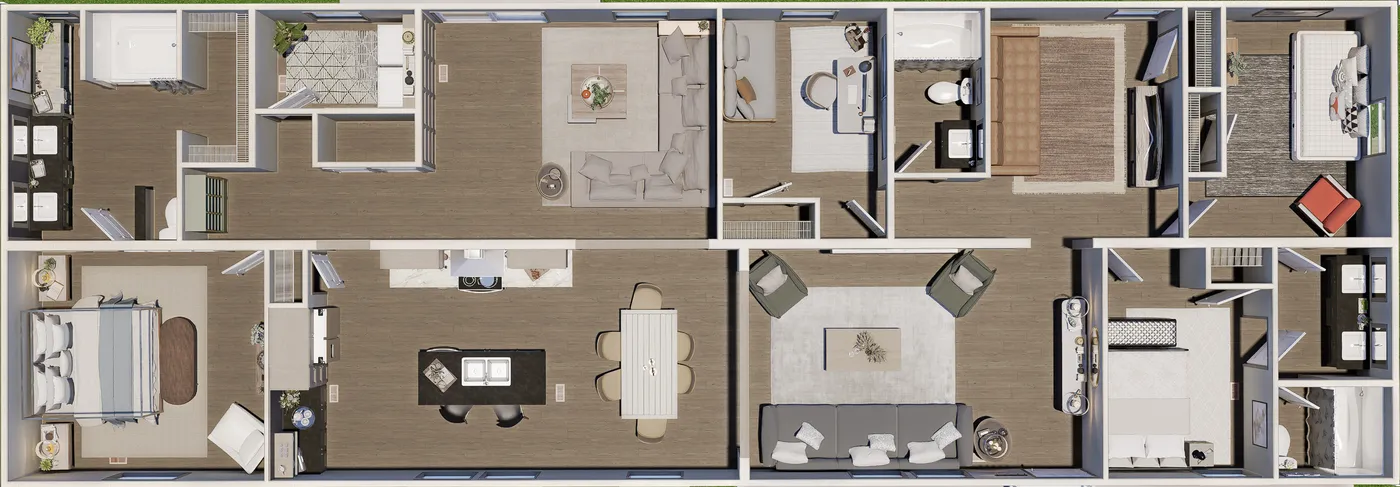 The RAINIER Floor Plan. This Manufactured Mobile Home features 4 bedrooms and 3 baths.