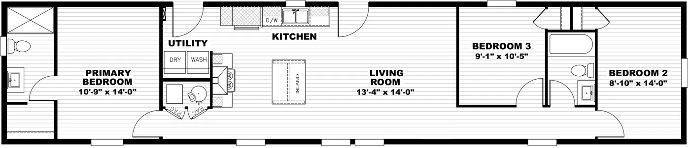 Optional Floor Plan: Alternate Door Location. The MOVE ON UP Floor Plan. This Manufactured Mobile Home features 3 bedrooms and 2 baths.
