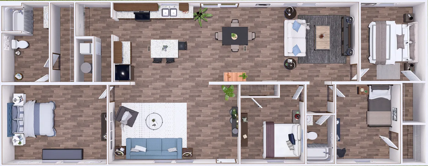 The SYCAMORE Floor Plan. This Manufactured Mobile Home features 4 bedrooms and 2 baths.