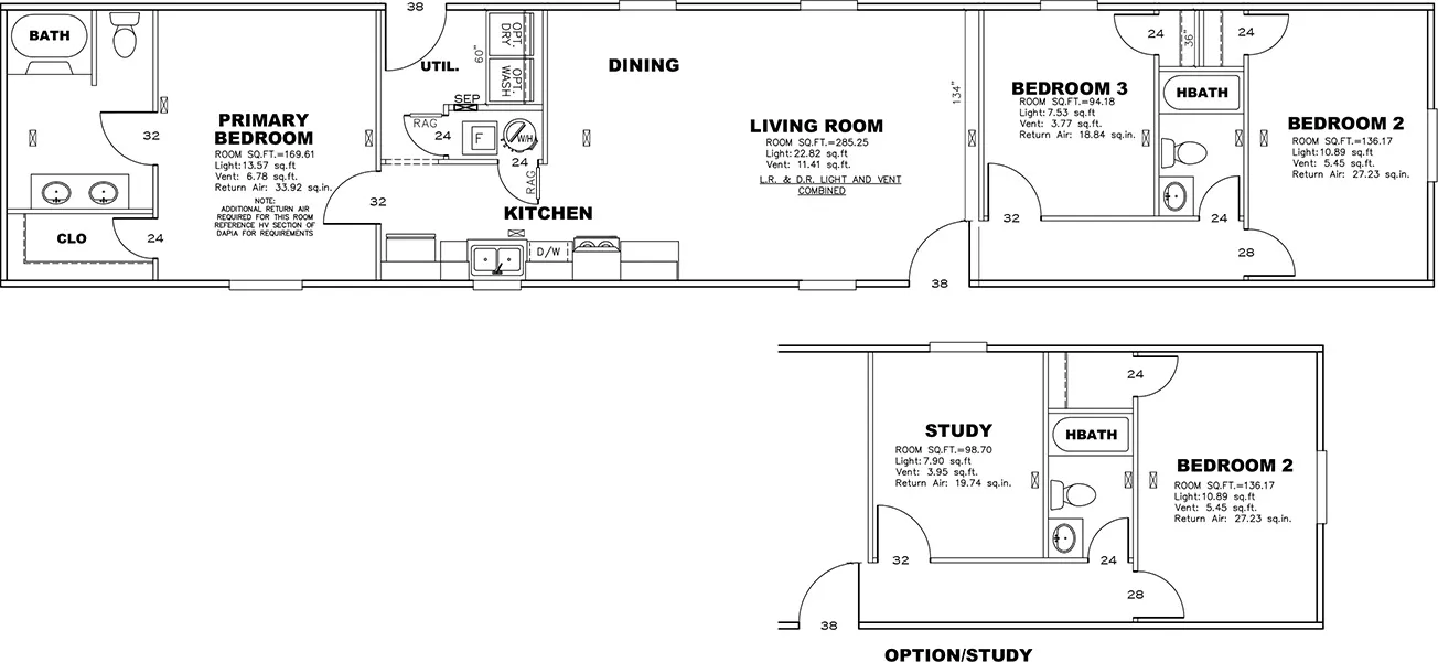 The LEGEND ANNIVERSARY 16X76 Floor Plan. This Manufactured Mobile Home features 3 bedrooms and 2 baths.