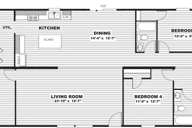 The TRIUMPH Floor Plan. This Manufactured Mobile Home features 5 bedrooms and 3 baths.