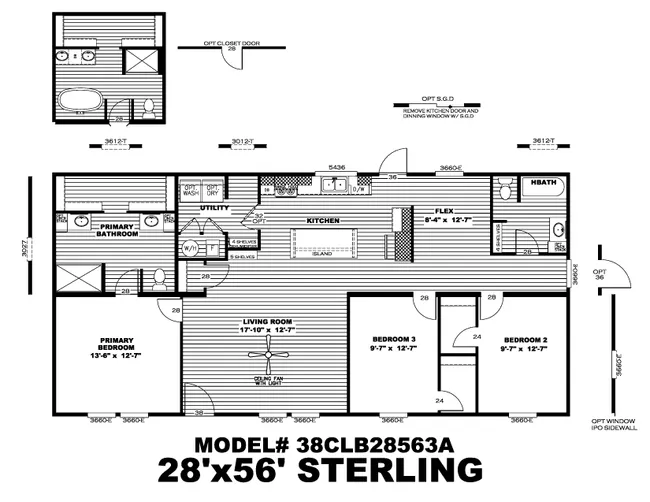 The STERLING ANNIVERSARY Floor Plan. This Manufactured Mobile Home features 3 bedrooms and 2 baths.