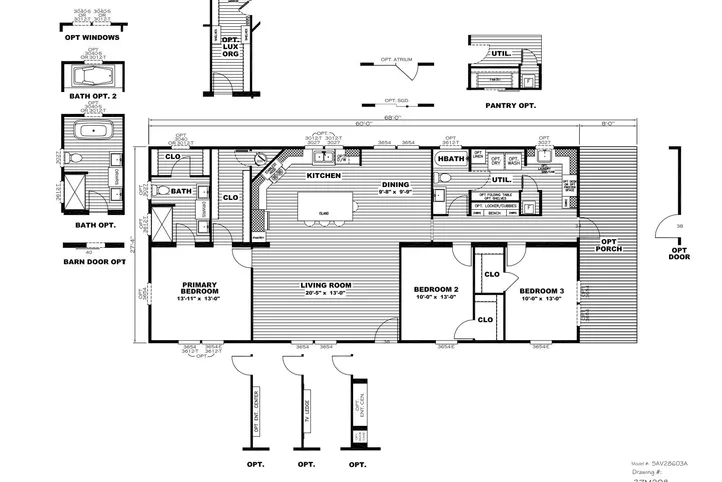 The STELLA Floor Plan. This Home features 3 bedrooms and 2 baths.