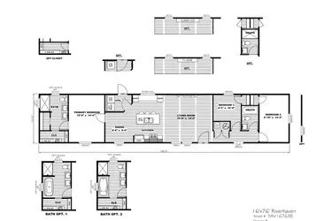 The RIVERHAVEN Floor Plan. This Manufactured Mobile Home features 3 bedrooms and 2 baths.
