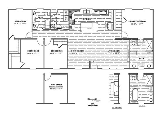The ISLAND BREEZE 64 Floor Plan. This Manufactured Mobile Home features 4 bedrooms and 2 baths.