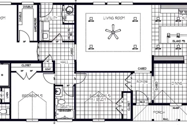 The SUM3068A Floor Plan. This Manufactured Mobile Home features 3 bedrooms and 2 baths.