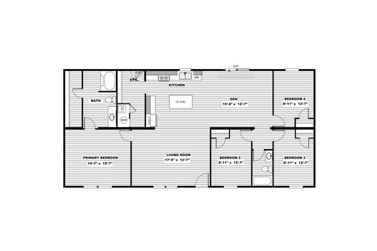 The MARVEL 4 Floor Plan. This Manufactured Mobile Home features 4 bedrooms and 2 baths.