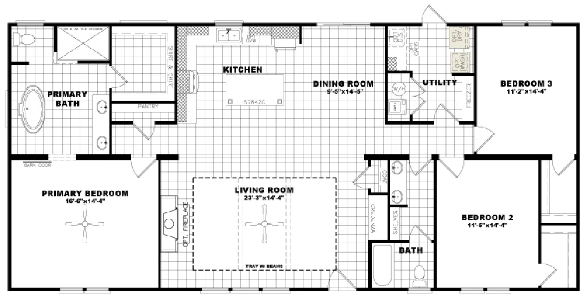 The THE MATTERHORN Floor Plan. This Manufactured Mobile Home features 3 bedrooms and 2 baths.