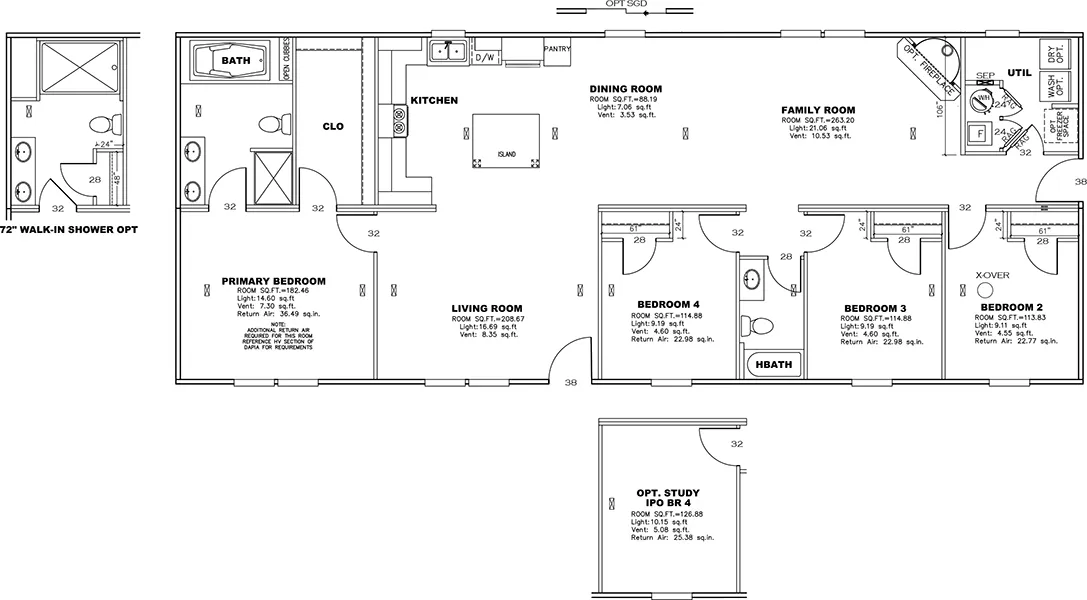 The ULTRA PRO 4 BR 28X68 Floor Plan. This Manufactured Mobile Home features 4 bedrooms and 2 baths.