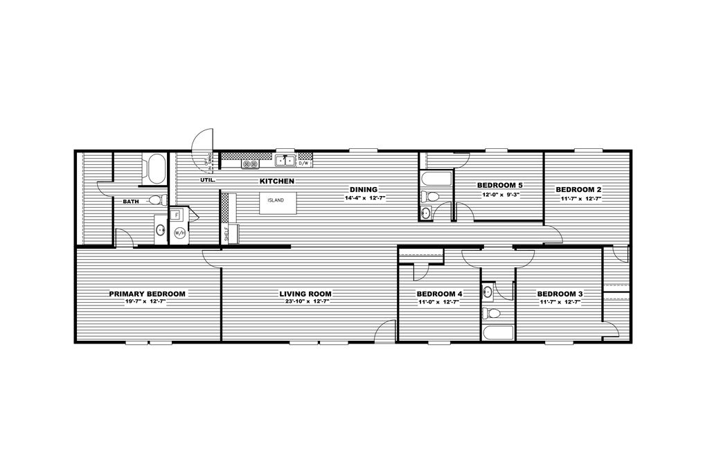 The TRIUMPH Floor Plan. This Manufactured Mobile Home features 5 bedrooms and 3 baths.