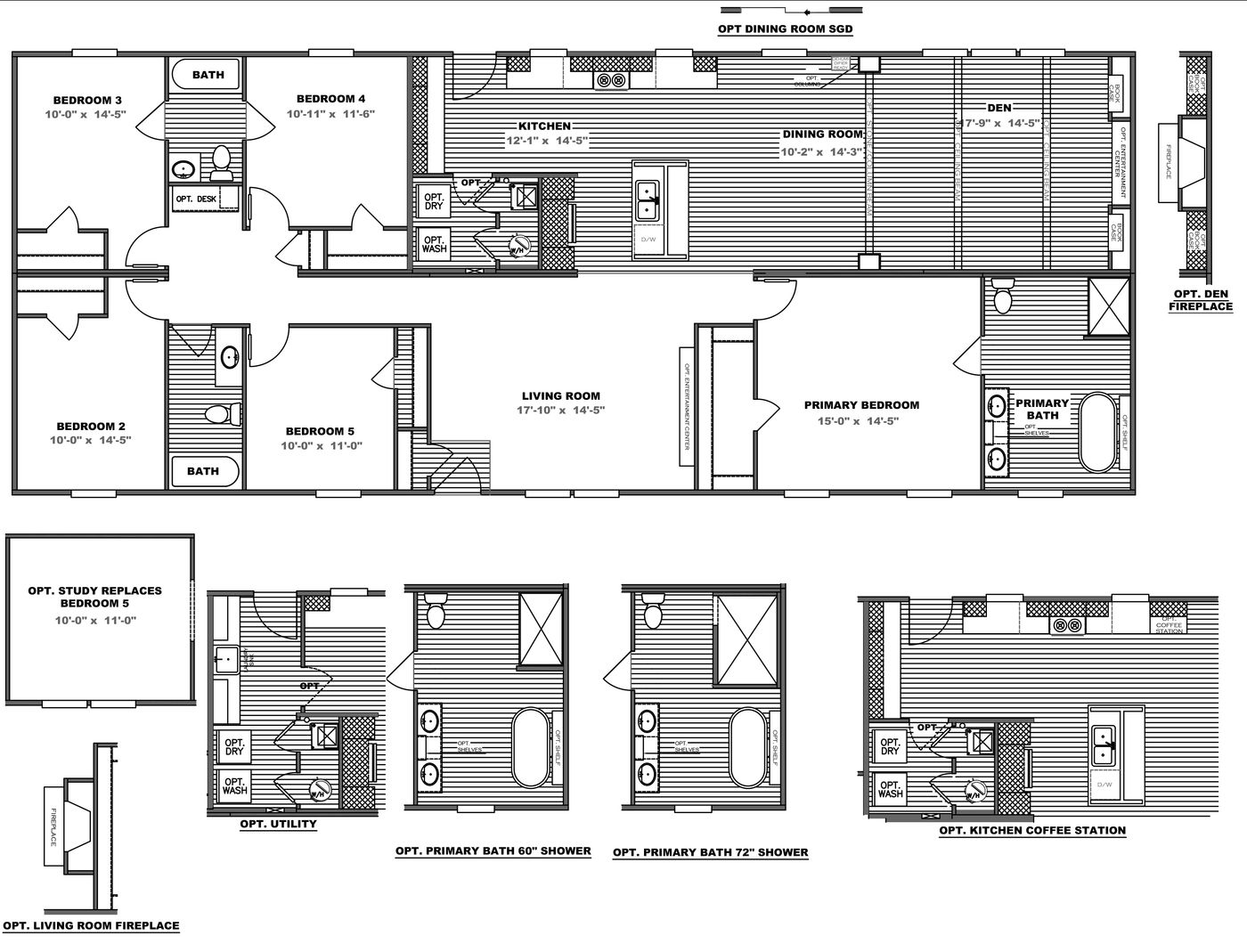 The THE FUSION 32H Floor Plan. This Manufactured Mobile Home features 5 bedrooms and 3 baths.