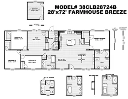 The BREEZE FARMHOUSE 72 Floor Plan. This Manufactured Mobile Home features 4 bedrooms and 2 baths.