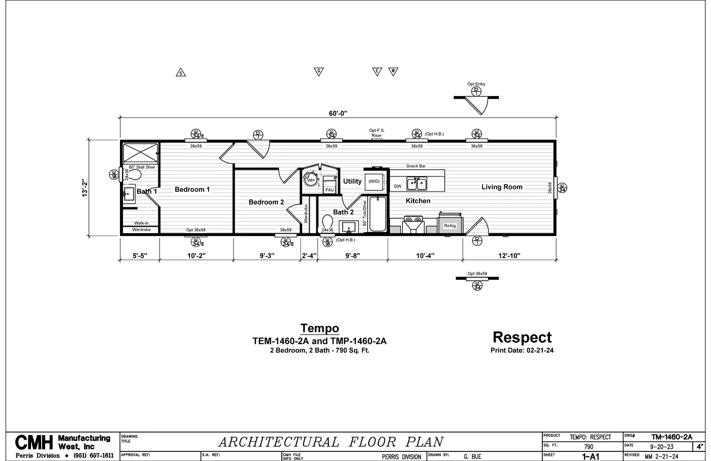 The RESPECT Floor Plan. This Manufactured Mobile Home features 2 bedrooms and 2 baths.