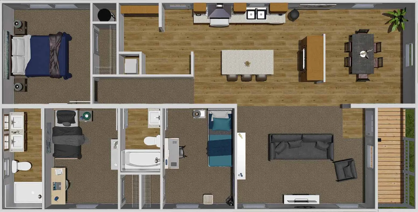 The 2008 "JOHNNY B GOODE" 5228 Floor Plan. This Manufactured Mobile Home features 3 bedrooms and 2 baths.