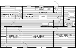 The SATISFACTION Floor Plan. This Manufactured Mobile Home features 3 bedrooms and 2 baths.